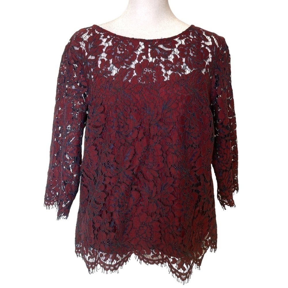 Banana Republic Factory small petite lace top wine 3/4 sleeves